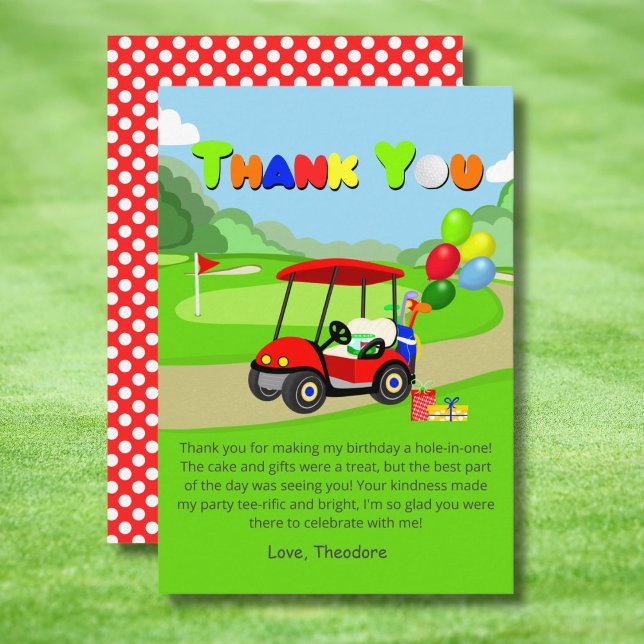 Cute 1st Birthday Red Golf Cart Boy's Thank You Card (Creator Uploaded)
