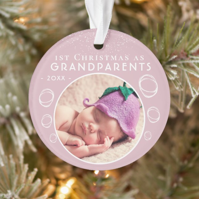 Cute 1st Christmas as Grandparents Pink Baby Photo Ornament (Tree)