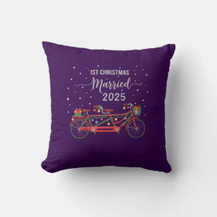 Cute 1st Christmas Married 2025 Tandem Bicycle  Cushion