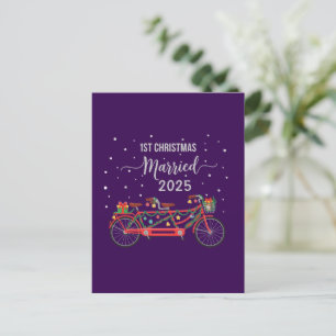 Cute 1st Christmas Married 2025 Tandem Bicycle  Postcard