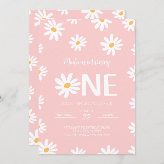 Cute 1st Daisy Birthday  Invitation (Front/Back)
