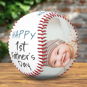 Cute 1st Father`s Day Script White 2 Photo Collage Softball