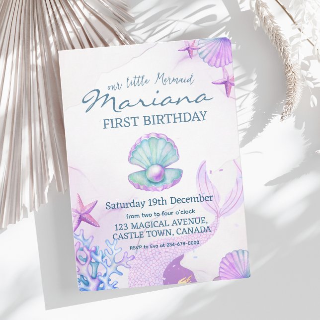 Cute 1st Mermaid Birthday Party Girl  Invitation (Creator Uploaded)