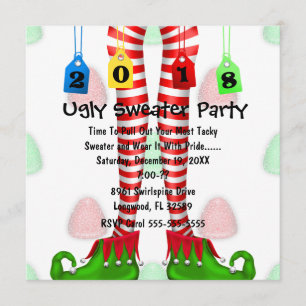 Cute 2018 Elf Stocking Ugly Sweater Party Invite