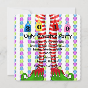 Cute 2019 Elf Stocking Chritmas Party Invite
