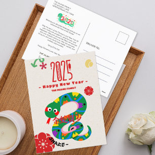Cute 2025 Cartoon Snake Chinese New Year Holiday Postcard