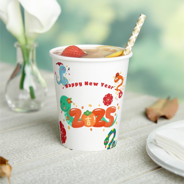 Cute 2025 Cartoon Snake Zodiac Chinese New Year  Paper Cups (Insitu)