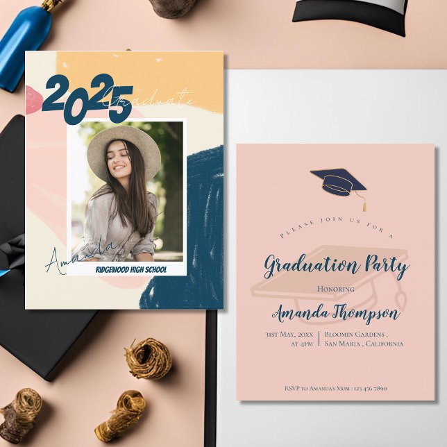 Cute 2025 Graduation Pastel Photo Mini Invitation (Cute 2025 Graduation Pastel Photo Mini Invitation)
