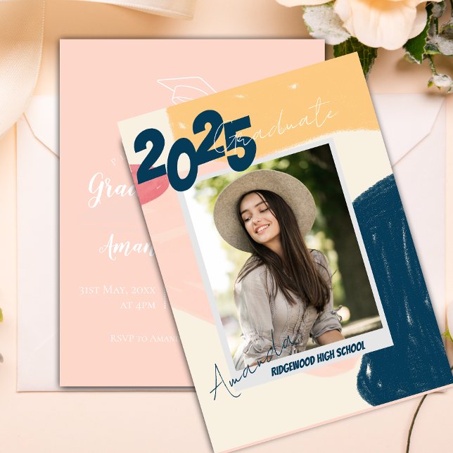 Cute 2025  Photo Graduate Announcement Invitation Postcard (Cute 2025 Photo Graduate Announcement Invitation Postcard)