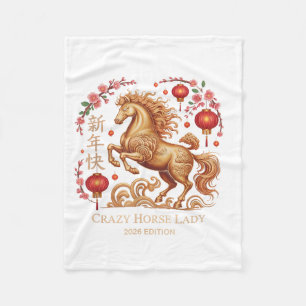 Cute 2026 New Year Crazy Horse Lady Fortune Cowgir Fleece Blanket