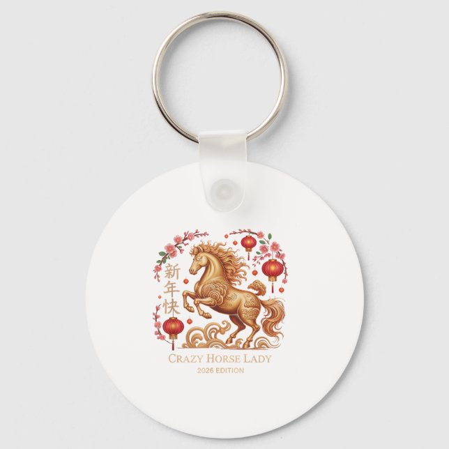 Cute 2026 New Year Crazy Horse Lady Fortune Cowgir Key Ring (Front)