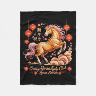 Cute 2026 Year Of Crazy Horse Lady Club Lunar Ride Fleece Blanket