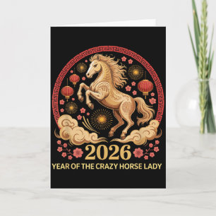 Cute 2026 Year Of Crazy Horse Lady Lunar Girl Zodi Card
