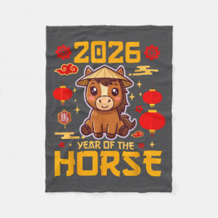 Cute 2026 Year Of The Horse Happy Chinese New Year Fleece Blanket