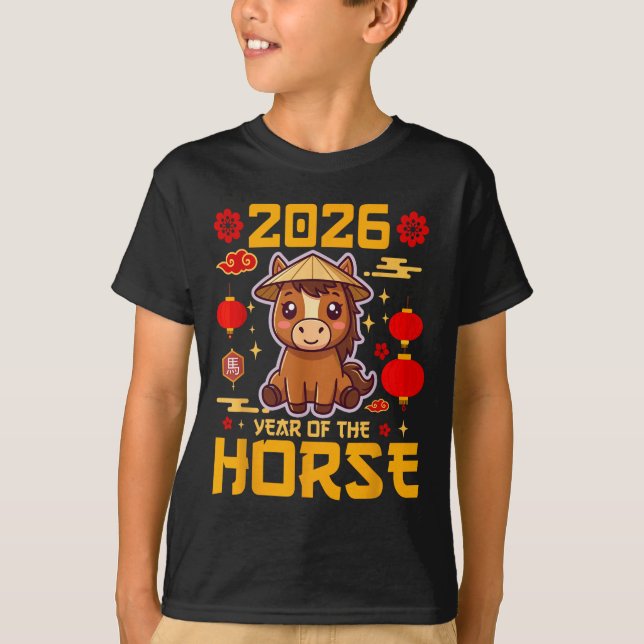 Cute 2026 Year Of The Horse Happy Chinese New Year T-Shirt (Front)