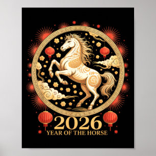 Cute 2026 Year Of The Horse Lunar Girl Zodiac Char Poster