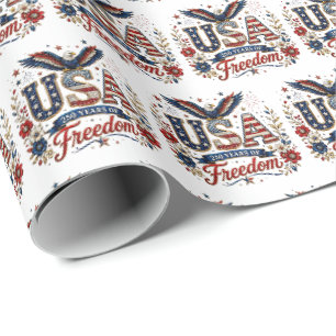 Cute 250 years patriotic tiled party wrapping paper