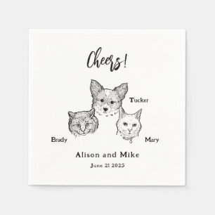 Cute 2 Cats Dog Pet Cheers Wedding  Napkin