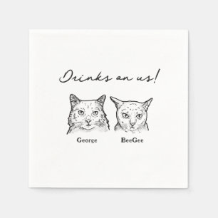 Cute 2 Cats Drinks On Us Wedding Napkin