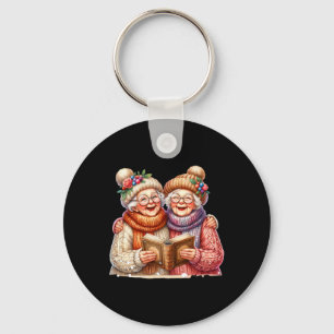 Cute 2 Happy Grannys Old Ladies Singing Christmas Key Ring