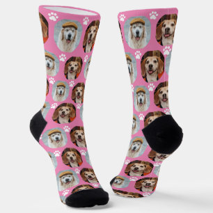  Cute 2 Pet 2 Photo Paw Print Pink Socks