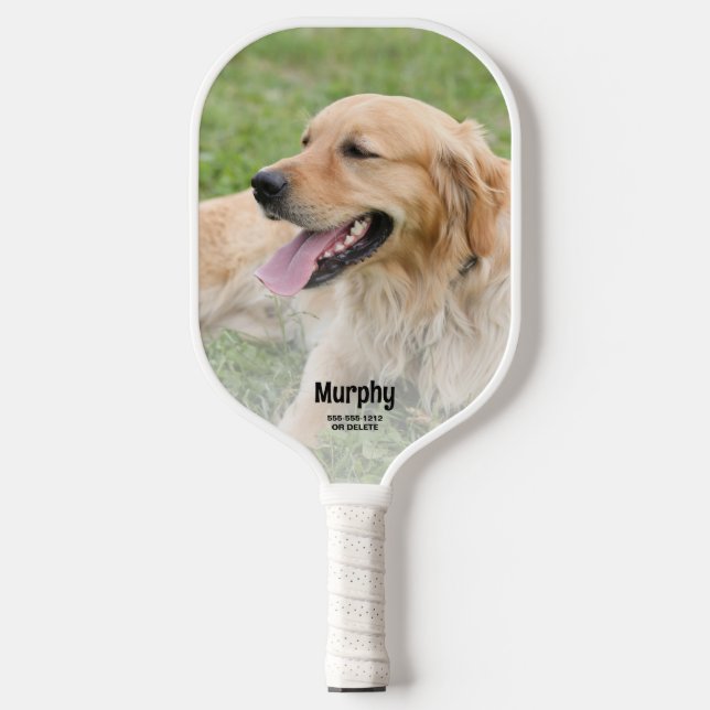 Cute 2 Pet Photo White Overlay Personalised Custom Pickleball Paddle (Front)