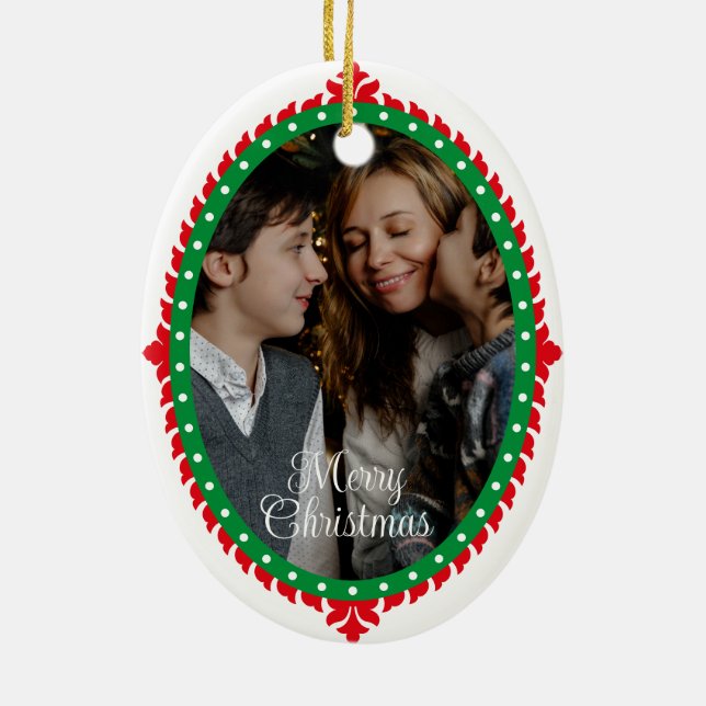 Cute 2 Photo Frame Christmas Ceramic Ornament (Back)
