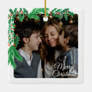 Cute 2 Photo Frame Christmas Ceramic Ornament