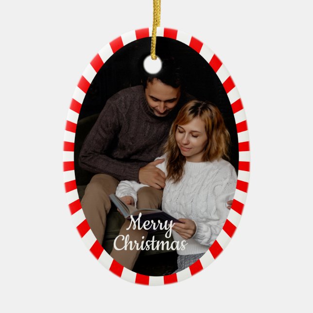 Cute 2 Photo Frame Christmas Ceramic Ornament (Front)
