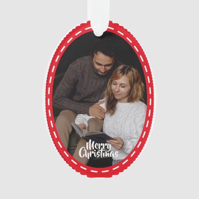 Cute 2 Photo Frame Christmas Ceramic Ornament (Front)