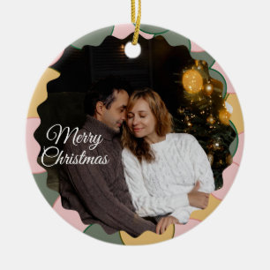 Cute 2 Photo Frame Christmas Ceramic Ornament