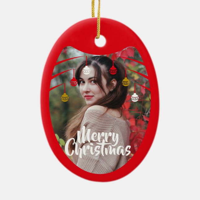 Cute 2 Photo Frame Christmas Ceramic Ornament (Back)