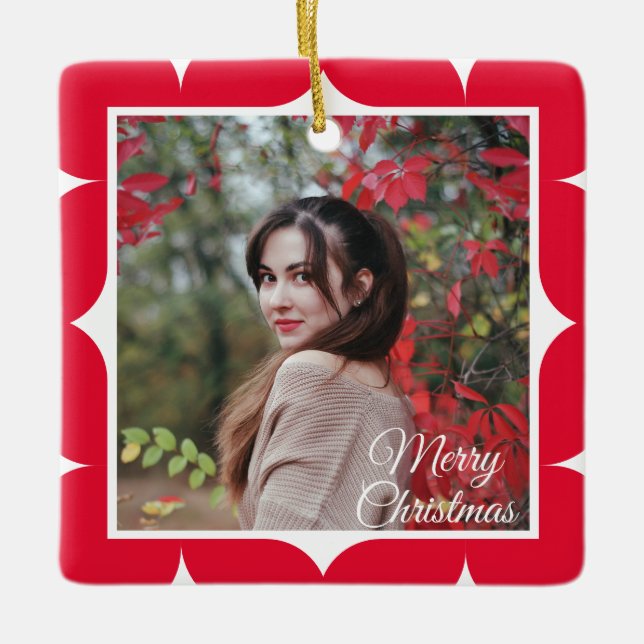 Cute 2 Photo Frame Christmas Ceramic Ornament (Front)