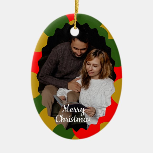Cute 2 Photo Frame Christmas Ceramic Ornament (Front)