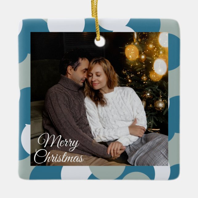 Cute 2 Photo Frame Christmas Ceramic Ornament (Front)
