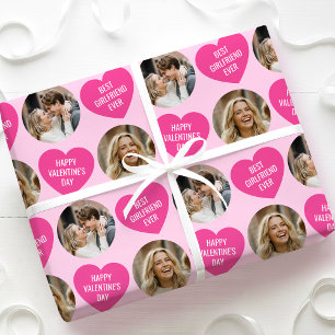 Cute 2 Photo Valentine's Day Heart Girlfriend Pink Wrapping Paper