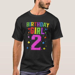 Cute 2nd Birthday  2 Years Old Block Building Girl T-Shirt