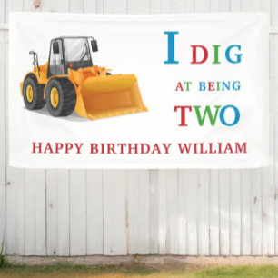 Cute 2nd birthday digger themed banner