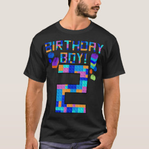 Cute 2nd Birthday Gift 2 Years Old Block Building T-Shirt