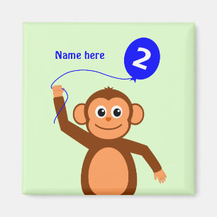 Cute 2nd birthday monkey add name blue magnet