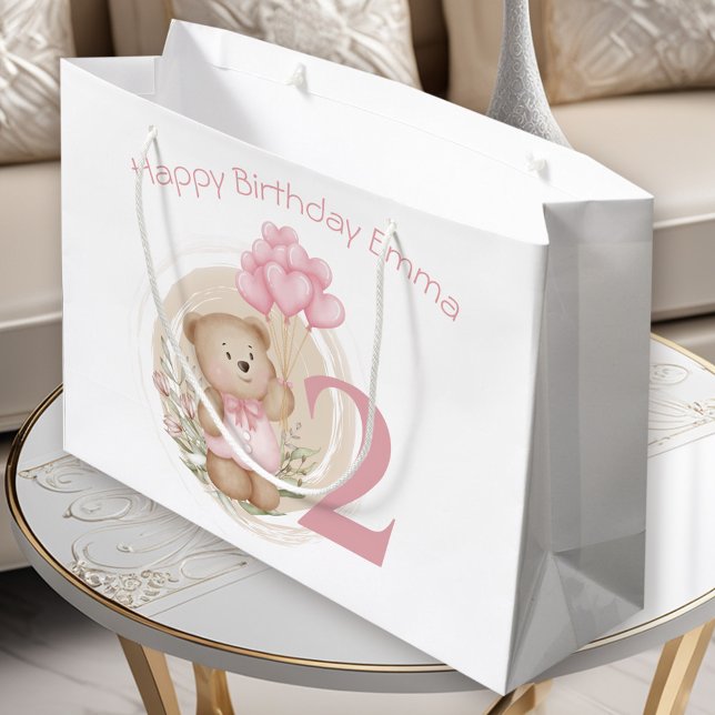 Cute 2nd Birthday Pink Bear Gift Bag For Girl (Cute 2nd Birthday Pink Bear Gift Bag For Girl)