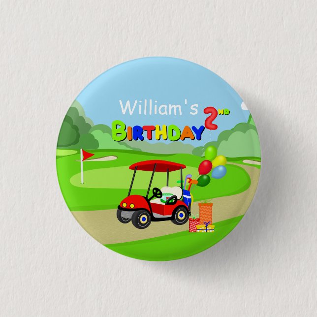 Cute 2nd Birthday Red Golf Cart Boy's 3 Cm Round Badge (Front)