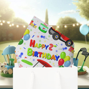 Cute 2nd Birthday Red Golf Cart Boy's  Tissue Paper