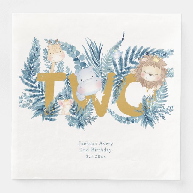 Cute 2nd Birthday Safari Animals Napkin (Front)