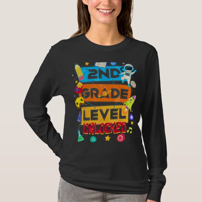 Cute 2nd Grade Level Unlocked  Back To School Stud T-Shirt (Front)