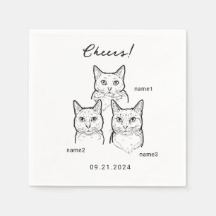 Cute 3 Cats Cheers Wedding Cocktail Napkin