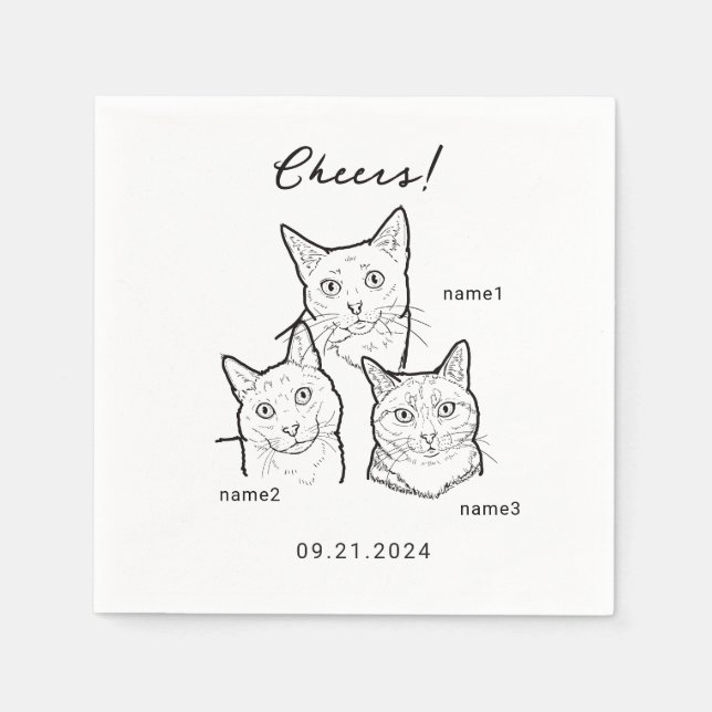 Cute 3 Cats Cheers Wedding Cocktail  Napkin (Front)