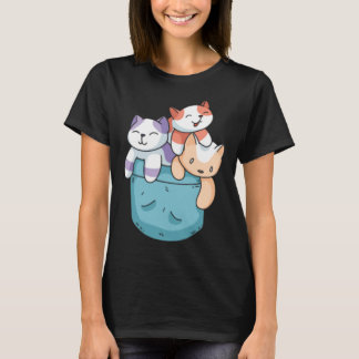 Cute 3 Cats in a Pocket  Cat   Kids Boys Girls T-Shirt