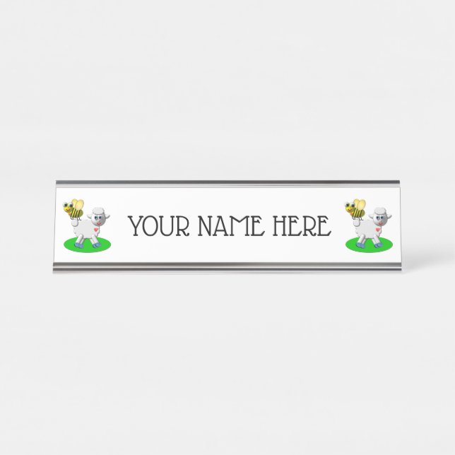 Cute 3-D Look Bee and Lamb Desk Name Plate (Front)