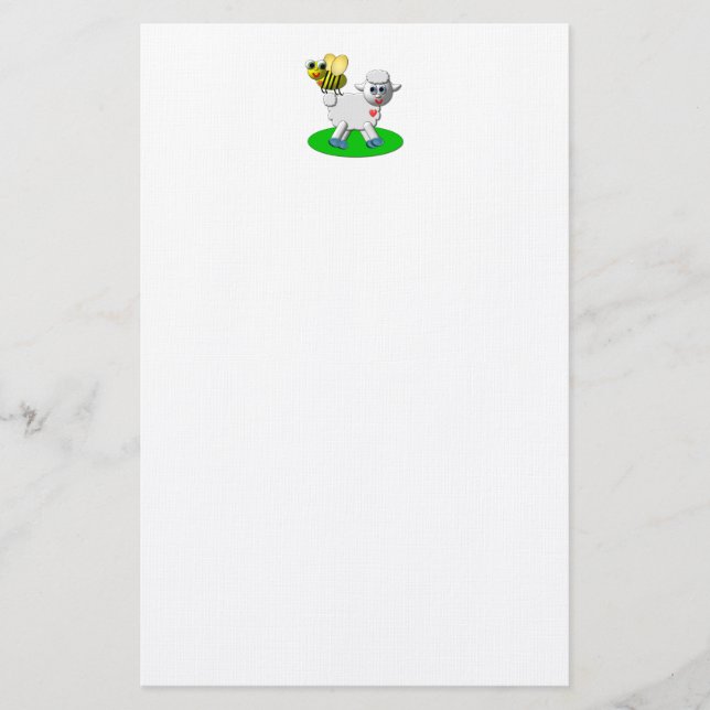 Cute 3-D Look Bee and Lamb Stationery (Front)